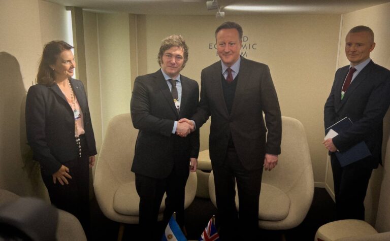 Javier Milei se reunió con el canciller británico, David Cameron en Davos