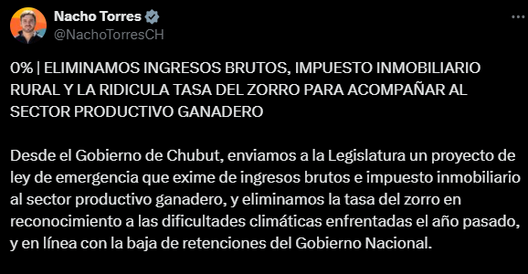 Tweet del gobernador de Chubut