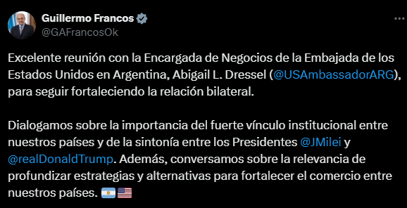Tweet de Guillermo Francos