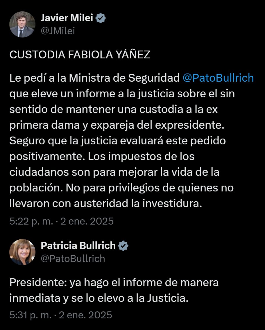 tweet de Javier Milei a Bullrich
