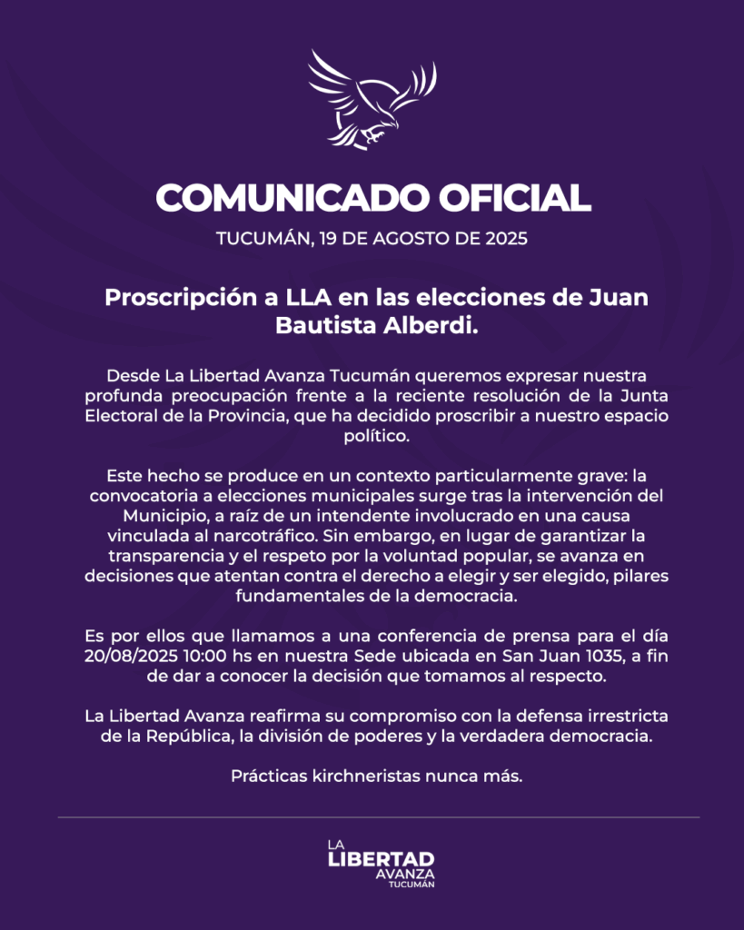 comunicado de LLA sobre las elecciones en alberdi