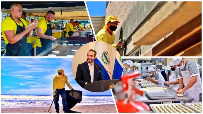 Presos construyen escuelas, limpian playas y fabrican ropa: así funciona el “Cero Ocio” de Bukele Presos construyen escuelas, limpian playas y fabrican ropa: así funciona el “Cero Ocio” de Bukele