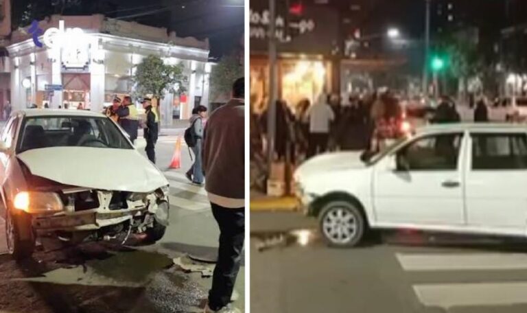 Violento choque en pleno centro: un auto terminó incrustado en un bar y atropelló a dos jóvenes